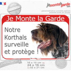 Griffon tête, plaque portail rouge "Je Monte la Garde, notre Korthals surveille et protège" photo, résiste pluie soleil gel, idé