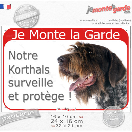 Griffon tête, plaque portail rouge "Je Monte la Garde, notre Korthals surveille et protège" photo, résiste pluie soleil gel, idé