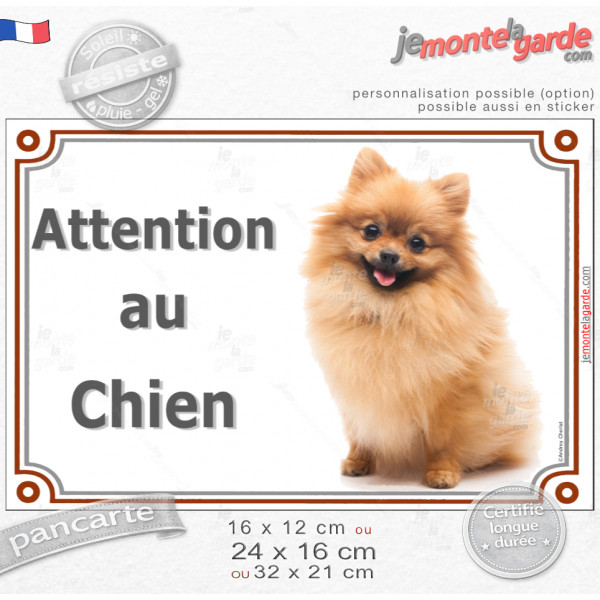 Spitz Fauve Assis, plaque Portail "Attention au Chien" photo Loulou Poméranie nain roux orange, résiste pluie soleil gel, il idé Spitz Fauve Assis, plaque Portail "Attention au Chien" photo Loulou Poméranie nain roux orange, résiste pluie soleil gel, il idé