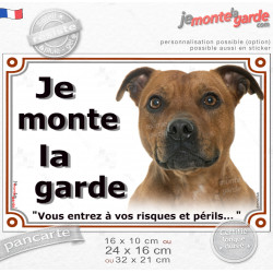 Staffie Fauve Tête, plaque portail "Je Monte la Garde, vous entrez à vos risques et périls" Staffordshire Bull Terrier, staffy p