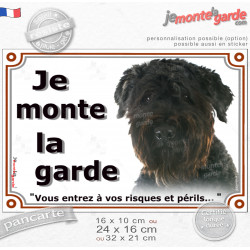 Bouvier des Flandres, plaque portail extérieure "Je Monte la Garde, vous entrez à vos risques et périls" photo, résiste pluie so