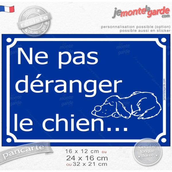 Attention, Ne Pas Déranger le Chien... Plaque bleu portail humour, résiste pluie soleil gel, idée cadeau