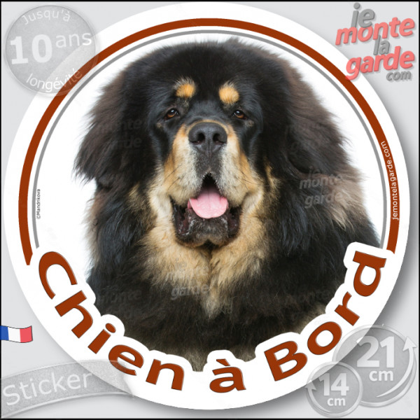 Dogue du Tibet noir et feu, sticker autocollant rond "Chien à Bord" Disque photo adhésif voiture, résiste pluie soleil gel, idée Dogue du Tibet noir et feu, sticker autocollant rond "Chien à Bord" Disque photo adhésif voiture, résiste pluie soleil gel, idée