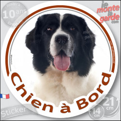 Landseer, sticker autocollant rond "Chien à Bord" Disque adhésif vitre voiture photo, résiste pluie soleil gel, idée cadeau
