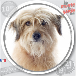 Labrit fauve Tête, sticker autocollant rond "photo" Disque adhésif Berger des Pyrénées sable beige, résiste pluie soleil gel, id