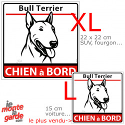 Autocollant voiture dessin "Bull Terrier à Bord" résiste dehors, 2 Tailles