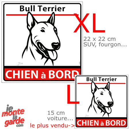 Autocollant voiture dessin "Bull Terrier à Bord" résiste dehors, 2 Tailles