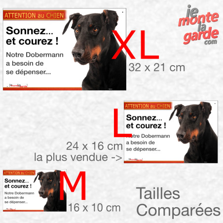Plaque humour "Sonnez et Courez, notre Dobermann a besoin de se dépenser !" 3 Tailles D Plaque humour "Sonnez et Courez, notre Dobermann a besoin de se dépenser !" 3 Tailles D