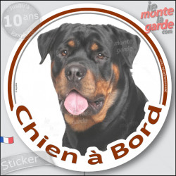 Rottweiler, sticker autocollant rond "Chien à Bord" Disque photo adhésif vitre voiture, résiste pluie soleil gel, idée cadeau