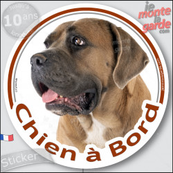 Cane Corso fauve masque noir, sticker autocollant rond "Chien à Bord" Disque adhésif voiture photo, résiste pluie soleil gel, id