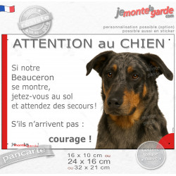 Beauceron Arlequin Tête, plaque portail humour "Attention au Chien, Jetez Vous au Sol" Berger Beauce bleu merle photo, résiste p