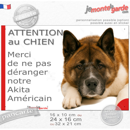 Plaque portail humour "Attention au Chien, Merci de ne pas déranger notre Akita Américain rouge masque noir" Photo, résiste plui