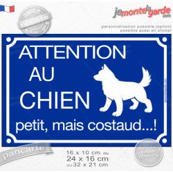 "Attention au Chien Petit, mais Costaud...!" Plaque bleue portail humour, look plaque rue parisienne, résiste pluie soleil gel, 