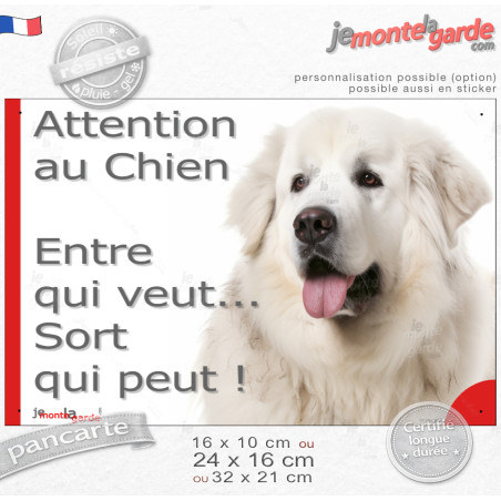 Plaque portail humour Montagne des Pyrénées tout blanc "Attention au Chien, Entre qui veut, sort qui peut" photo patou, résiste 