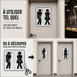 Autocollant WC homme femme humoristique – sticker porte toilettes, silhouette pressé de faire pipi, résiste dehors, 2 Tailles D