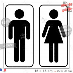 Autocollant WC homme femme noir et blanc pour porte de toilettes, utilisable entier ou découpé en deux, résiste pluie soleil gel