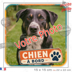 Photo personnalisable, photo autocollant carré "Chien à Bord" Sticker adhésif sur mesure vitre voiture 15 cm, résiste à l'extéri