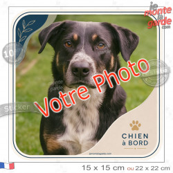Photo personnalisable, photo autocollant carré XL "Chien à Bord" Sticker adhésif sur mesure vitre 22 cm SUV, Camping-Car, résist