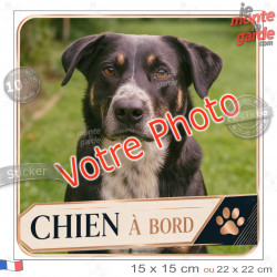 Photo personnalisable, photo autocollant carré XL "Chien à Bord" Sticker adhésif sur mesure vitre 22 cm SUV, Camping-Car, résist