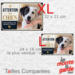 Photo Personnalisable, plaque portail "Attention au Chien, vous entrez à vos Risques et Périls" résiste dehors,  2 Tailles D