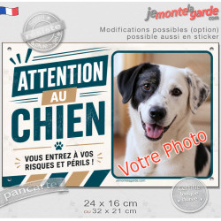 Photo personnalisable, pancarte portail Arizona bien visible "Attention au Chien, entrez à vos risques et périls" résiste dehors