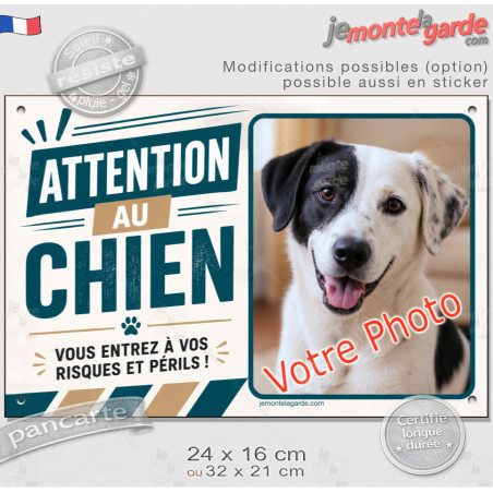 Photo personnalisable, pancarte portail Arizona bien visible "Attention au Chien, entrez à vos risques et périls" résiste dehors