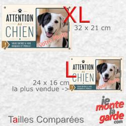 Photo Personnalisable, plaque portail "Attention au Chien, vous entrez à vos Risques et Périls" résiste dehors, 2 Tailles D