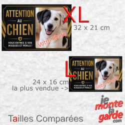 Photo Personnalisable, plaque portail NERO "Attention au Chien, Risques et Périls" 2 Tailles D