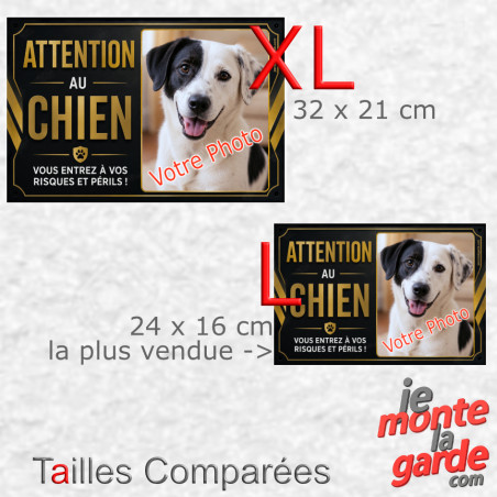 Photo Personnalisable, plaque portail NERO "Attention au Chien, Risques et Périls" 2 Tailles D