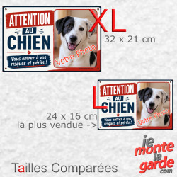 Photo Personnalisable, plaque portail "Attention au Chien, vous entrez à vos Risques et Périls" résiste dehors, 2 Tailles D