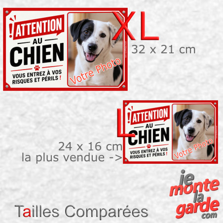 Photo Personnalisable, plaque portail "Attention au Chien, vous entrez à vos Risques et Périls" résiste dehors, 2 Tailles D