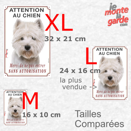 Westie, plaque portail verticale "Attention au Chien, merci de ne pas entrer sans autorisation" résiste dehors, 3 Tailles D