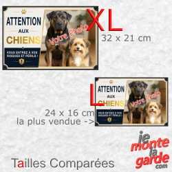 Photo Personnalisable, plaque portail pluriel "Attention aux Chiens, vous entrez à vos Risques et Périls" 2 Tailles D