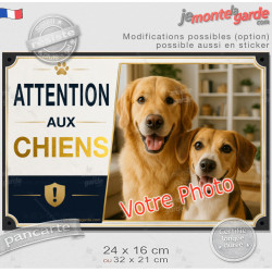 Photo personnalisable, pancarte portail bien visible au pluriel "Attention aux Chiens" résiste puis soleil gel, idée cadeau
