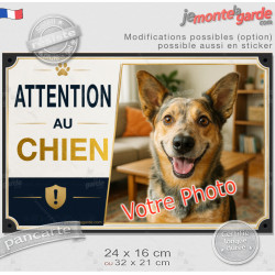 Photo personnalisable, pancarte portail bien visible "Attention au Chien" résiste puis soleil gel, idée cadeau