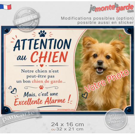 Photo Personnalisable, plaque portail humour "Attention au Chien pas le meilleur gardien, mais une Excellente Alarme" photo, rés