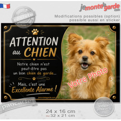 Photo Personnalisable, plaque portail humour "Attention au Chien pas le meilleur gardien, mais une Excellente Alarme" photo, rés