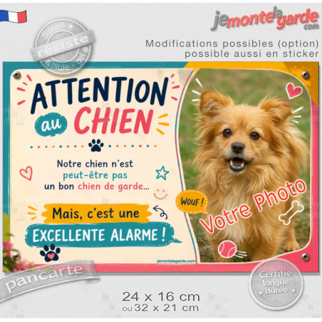 Photo Personnalisable, plaque humour "Attention au Chien de garde Excellente Alarme" résiste dehors, idée cadeau, 2 Tailles D -