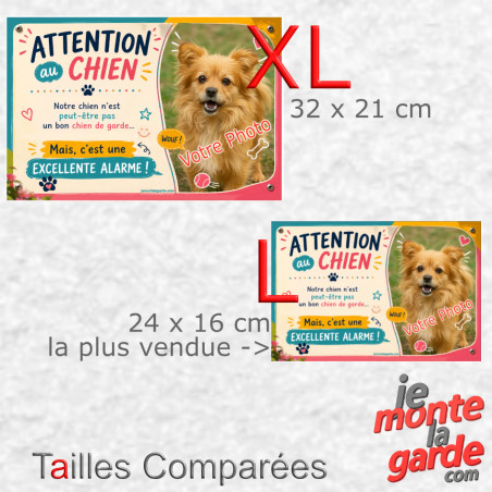 Photo Personnalisable, plaque humour "Attention au Chien de garde Excellente Alarme" résiste dehors, 2 Tailles