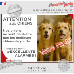 Photo Personnalisable, plaque portail humour PLURIEL "Attention aux Chiens pas meilleurs chiens de garde, mais Excellentes Alarm