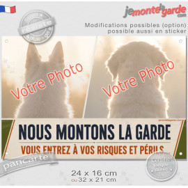 Photo personnalisable, plaque pluriel portail "Nous Montons la Garde, vous entrez à vos risques et périls" look plaque de rue bi