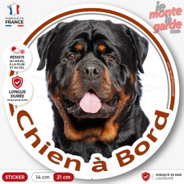 Rottweiler XL, sticker autocollant rond "Chien à Bord" Disque adhésif vitre voiture photo Rott royal russe gros gabarit