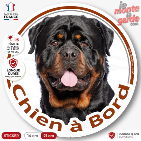 Rottweiler XL, sticker autocollant rond "Chien à Bord" Disque adhésif vitre voiture photo Rott royal russe gros gabarit