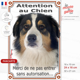 Attention au chien Berger Australien, merci de ne pas entrer sans autorisation, photo pancarte portail, résiste dehors