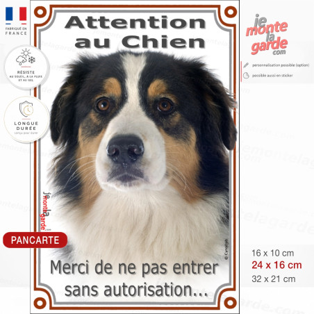 Attention au chien Berger Australien, merci de ne pas entrer sans autorisation, photo pancarte portail, résiste dehors