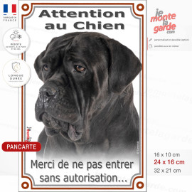 Attention au chien Cane Corso noir, merci de ne pas entrer sans autorisation, photo pancarte portail verticale, résiste dehors