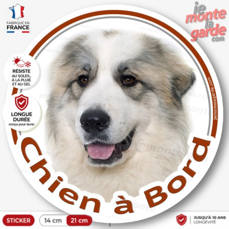 Montagne des Pyrénées, sticker voiture rond "Chien à Bord" 2 Tailles