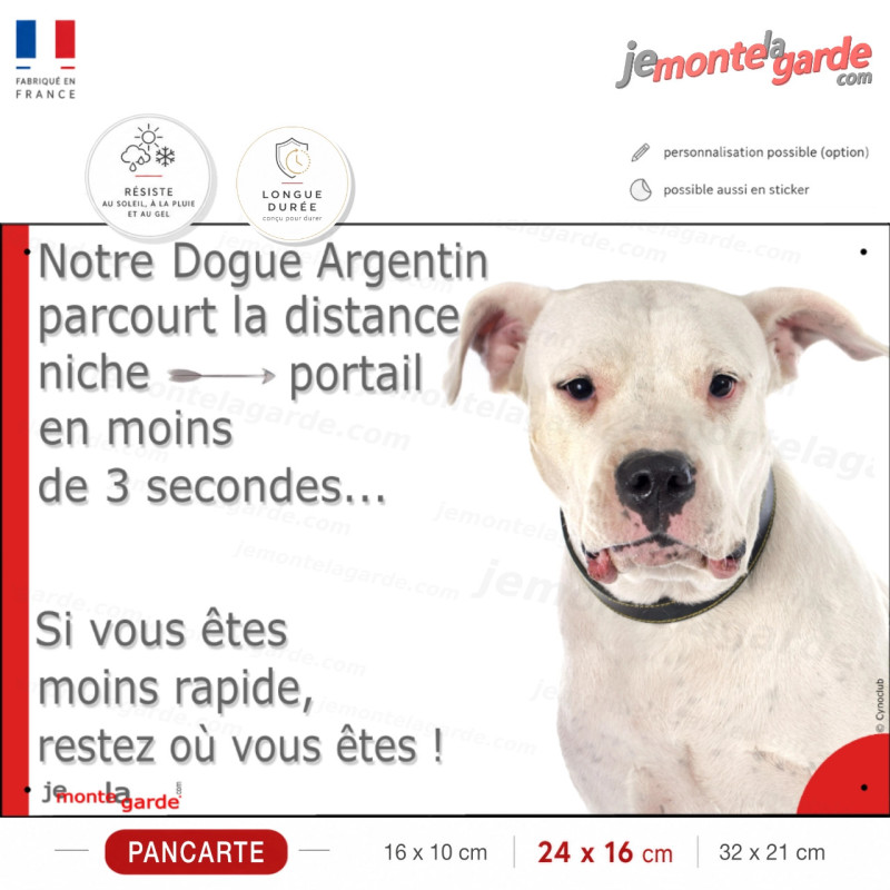 Notre Dogue Argentin parcourt niche portail en moins de 3 secondes, restez où vous êtes, photo pancarte sécurité, résiste dehors Notre Dogue Argentin parcourt niche portail en moins de 3 secondes, restez où vous êtes, photo pancarte sécurité, résiste dehors