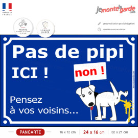 Plaque humour bleue "pas de pipi ICI", pancarte interdit chien uriner, panneau besoins, résiste intempéries