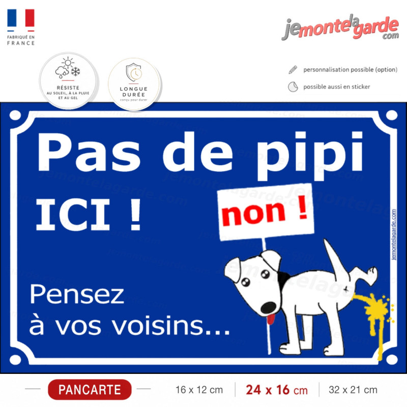 Plaque humour bleue "pas de pipi ICI", pancarte interdit chien uriner, panneau besoins, résiste intempéries